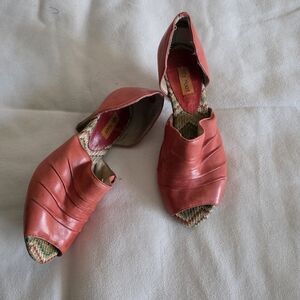 Miz Mooz Walker Red Leather Open Toe Slip-on Shoessize 6.5